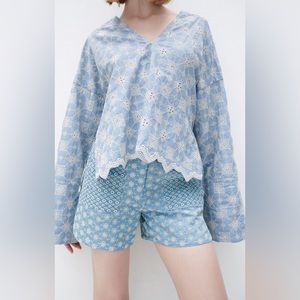 Zara blue embroidered blouse, size XXL, new